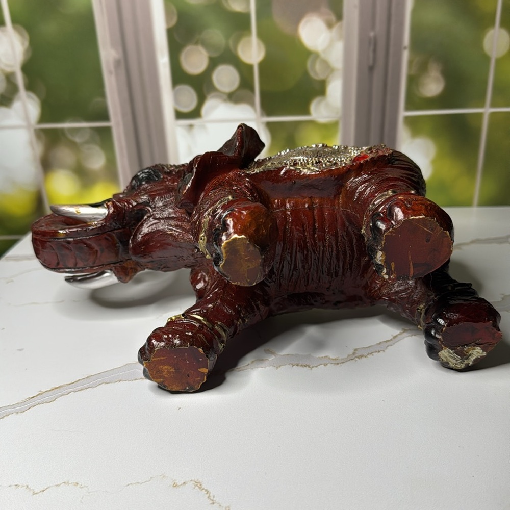 Decorative Elephant Figurine with Gold Accents - Picture 15 of 17